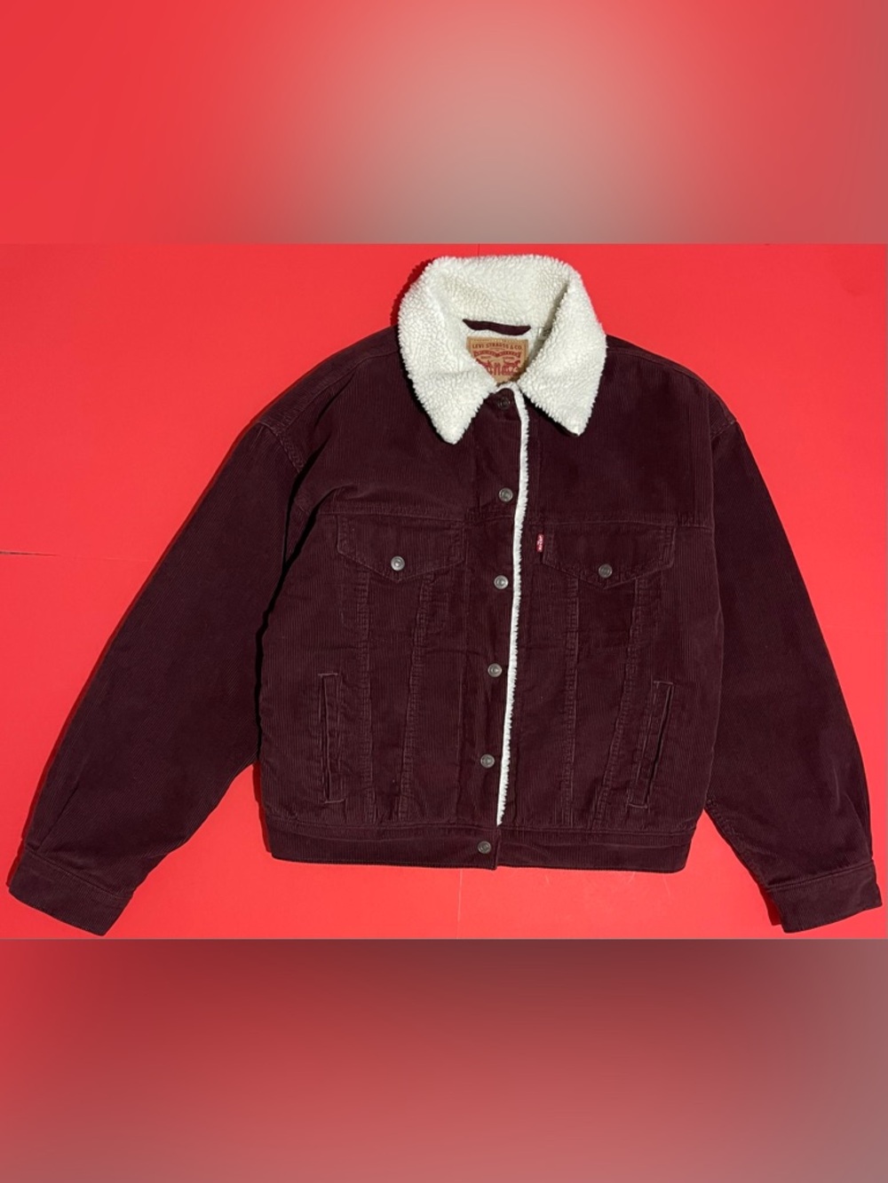 Levi's Men's Corduroy Sherpa Jacket in Burgundy with White Collar